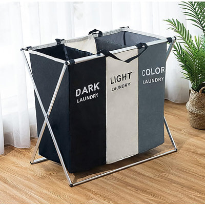Metal Frame 180L Laundry Hamper  Basket 3 Section