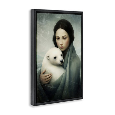 Girl & Baby Polar Bear Framed Floater Canvas by Paula Belle Flores