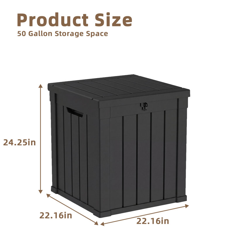 50 Gallon All-Weather Waterproof Resin Lockable Deck Box(Black), Black