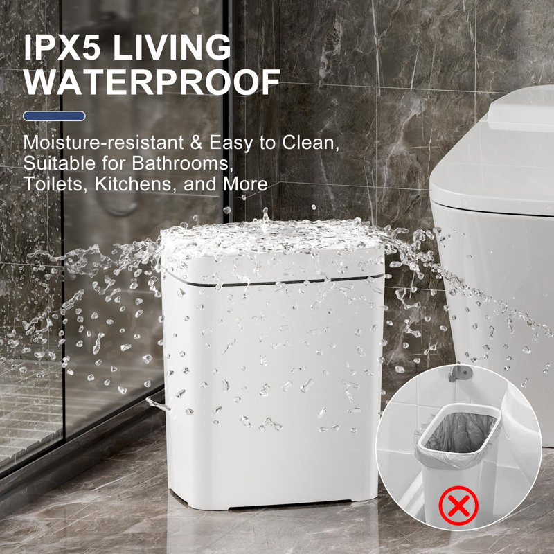 White Slim Touchless Motion Sensor Plastic Trash Can Set