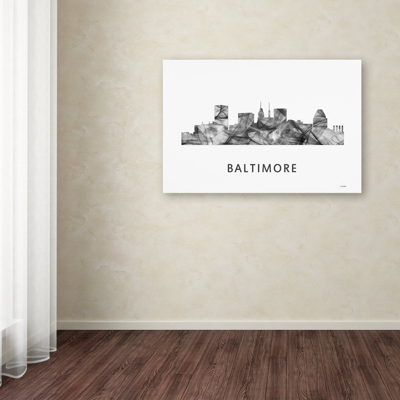 « baltimore maryland horizon wb-bw », reproduction d’impression sur toile tendue, H 30 po x l 47 po x P 2 po