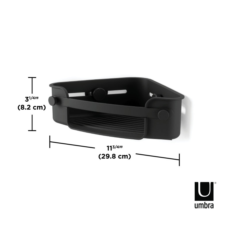 Black Plastic Adhesive Corner Shower Basket with Hooks