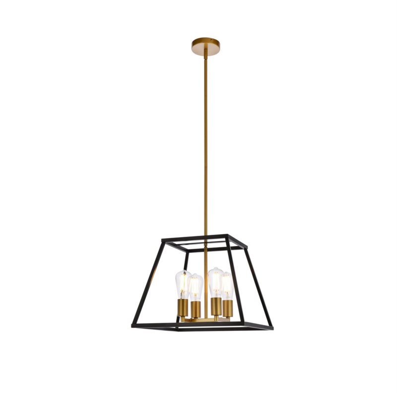 Lustre linéaire à 4 lumières Gloriajean, Noir / laiton, H 12,6 po x l 16 po x P 16 po