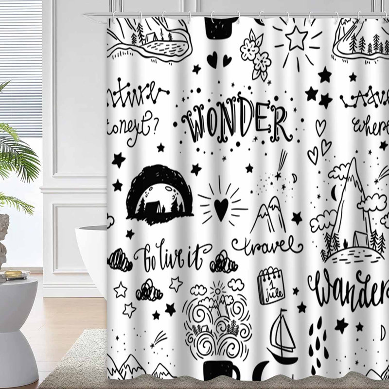 Wonderful Adventure Doodle Lettering Shower Curtain with 12 Hooks, L 72 po x l 72 po
