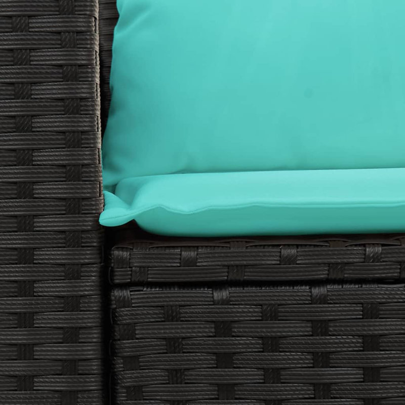 Ebern Designs Patio Sofa With Cushions 2-Seater Black Poly Rattan, Navy Blue Cushion/ Gray Frame