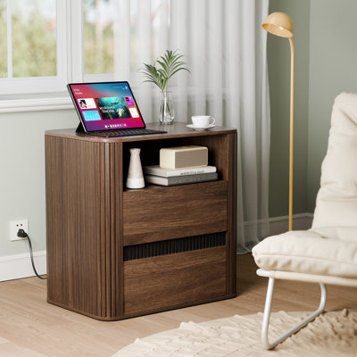 Table de chevet avec 2 tiroirs et station de charge intégrée