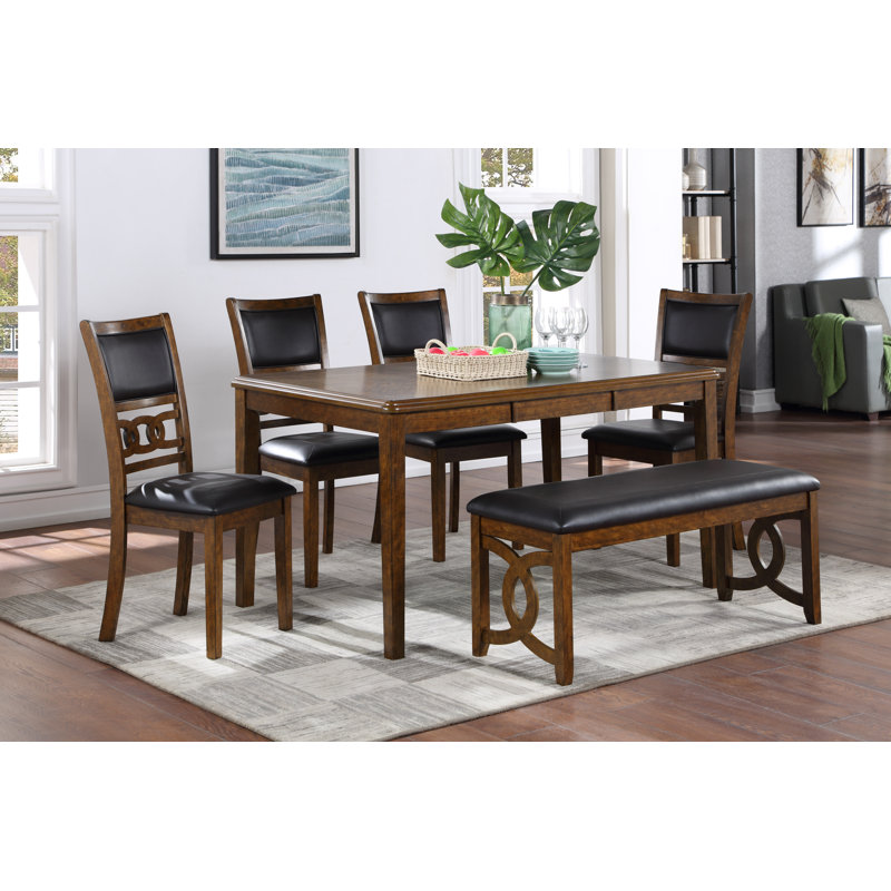 Ziemer 6 - Person Solid Wood Solid Wood Top Four Leg Dining Set, Brown/Black