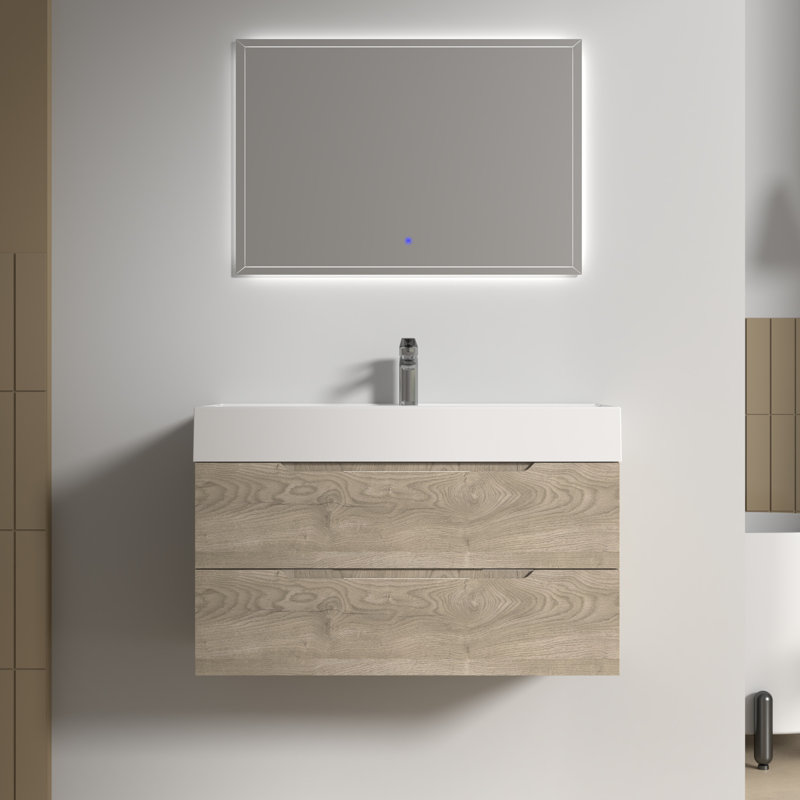 40" Single Bathroom Vanity Wall-mounted Floating vanities with White Resin Stone Top,2 Drawers Modern for Small Bathroom, 40"