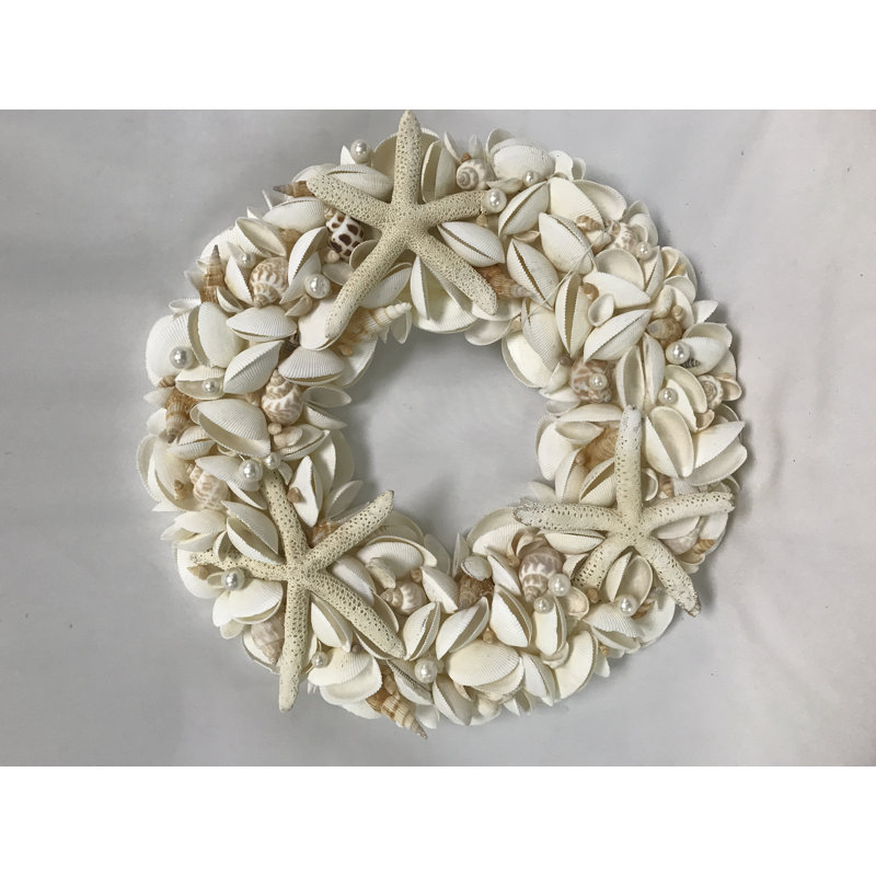 Starfish and Seashell 17" Wreath, Cream