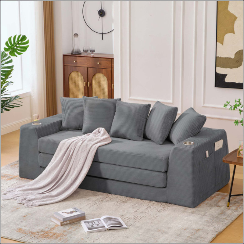 Canapé-lit convertible, canapé de plancher pliable sans assemblage, Gris foncé