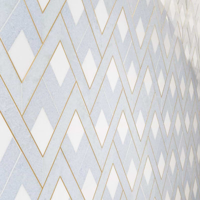 Zeta 12x16 Polished Marble and Brass Inlay Waterjet Mosaic Tile