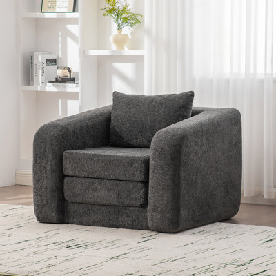 Canapé-lit simple pliable de 40 po avec accoudoirs et dossier, canapé-lit en désossage convertible en chenille avec coussin pour le salon de la chambre à coucher, gris