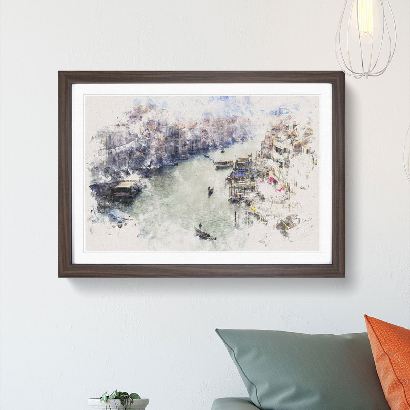Grand Canal in Venice Italy - Picture Frame Painting Print, 45cm H x 63cm W x 2cm D, Walnut Framed