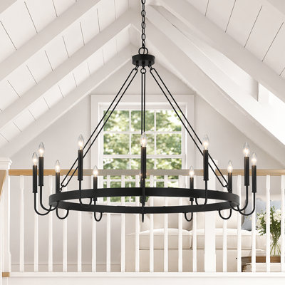 Allegra 46" W 12-Light Wagon Wheel Chandelier