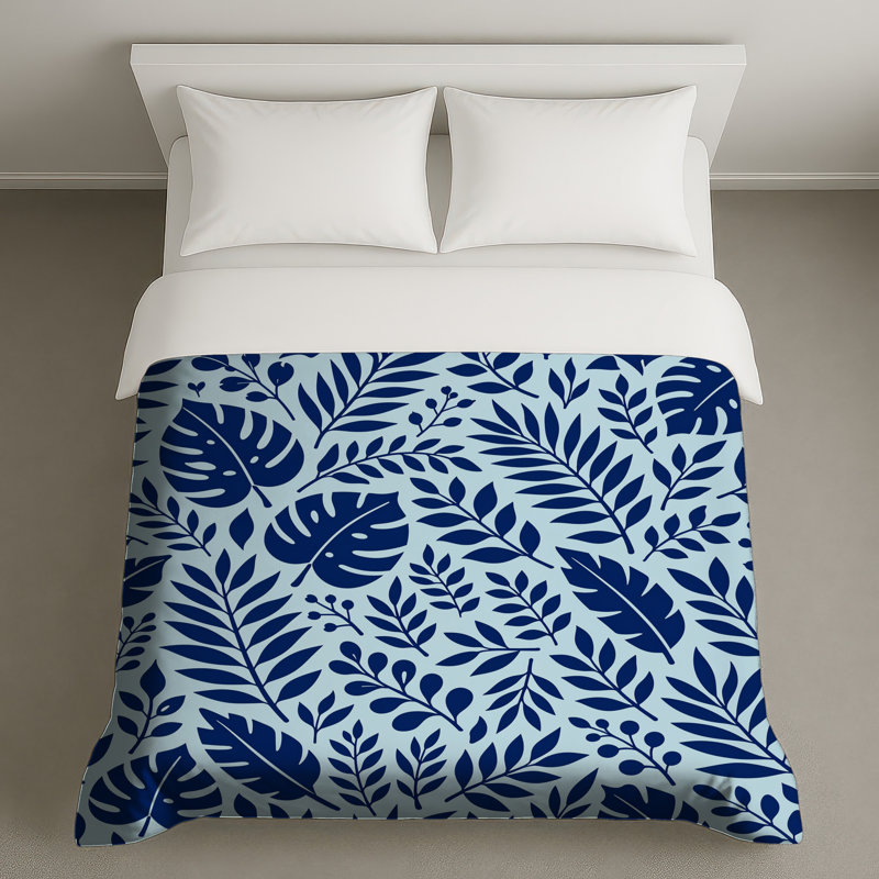 Housses de couette bleues à feuilles botaniques, Queen