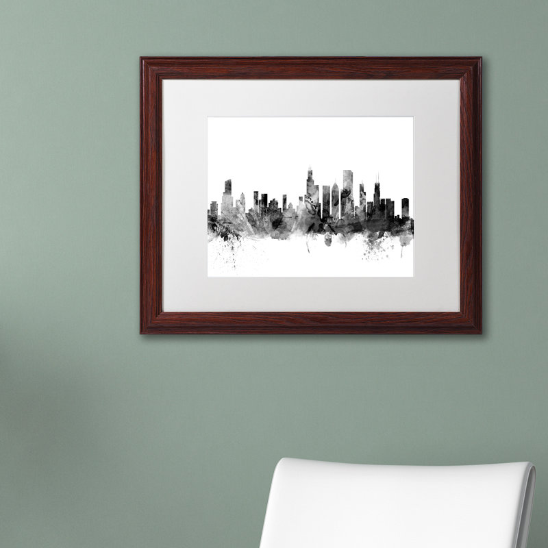 « chicago il horizon b&w », impression encadrée, H 11 po x l 14 po x P 0,5 po