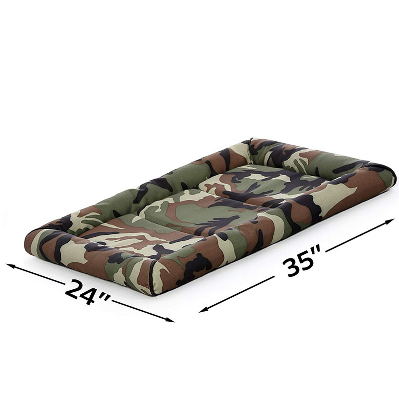 36-Inch Camo Green Polyester Dog Bed with Bolsters