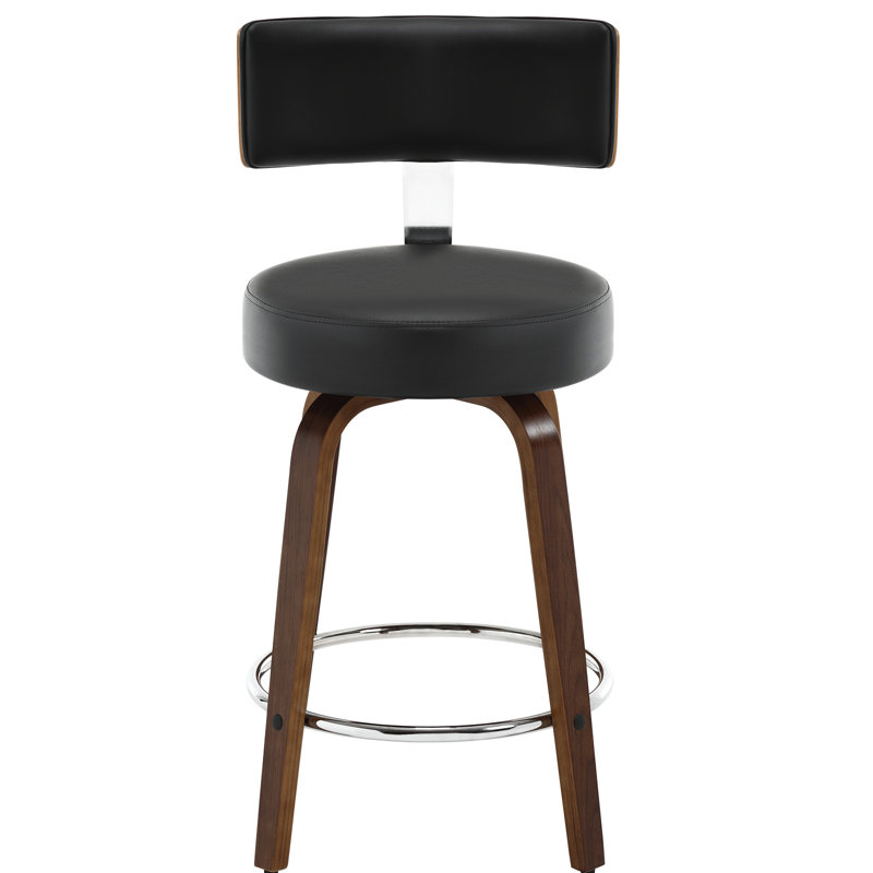 North American Black Walnut Veneer Bar Stool, 360° Rotating Ergonomic Backrest Bar Stool, Black