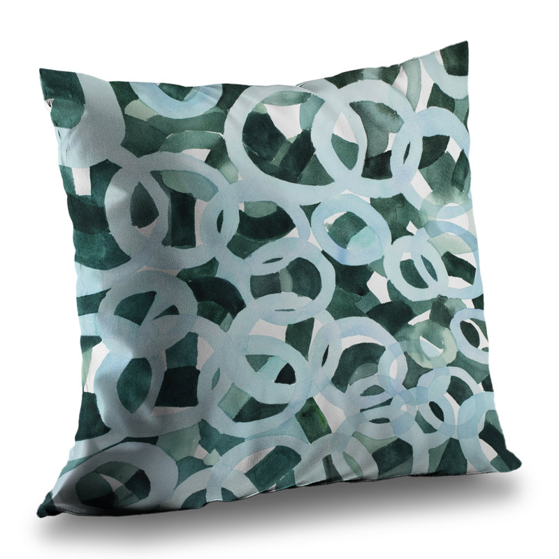 Abstract Circles Turquoise Throw Pillow – Poly Twill Throw Pillow with Insert, Double-Sided Print