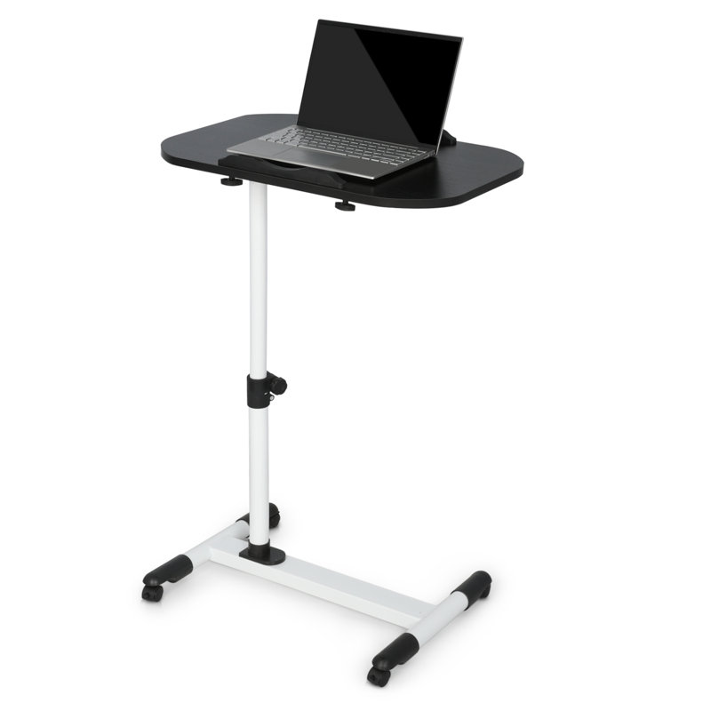 Mobile Computer Desk, Adjustable Height Standing Table, Laptop Desk Rolling Sit-Stand with Wheels, White