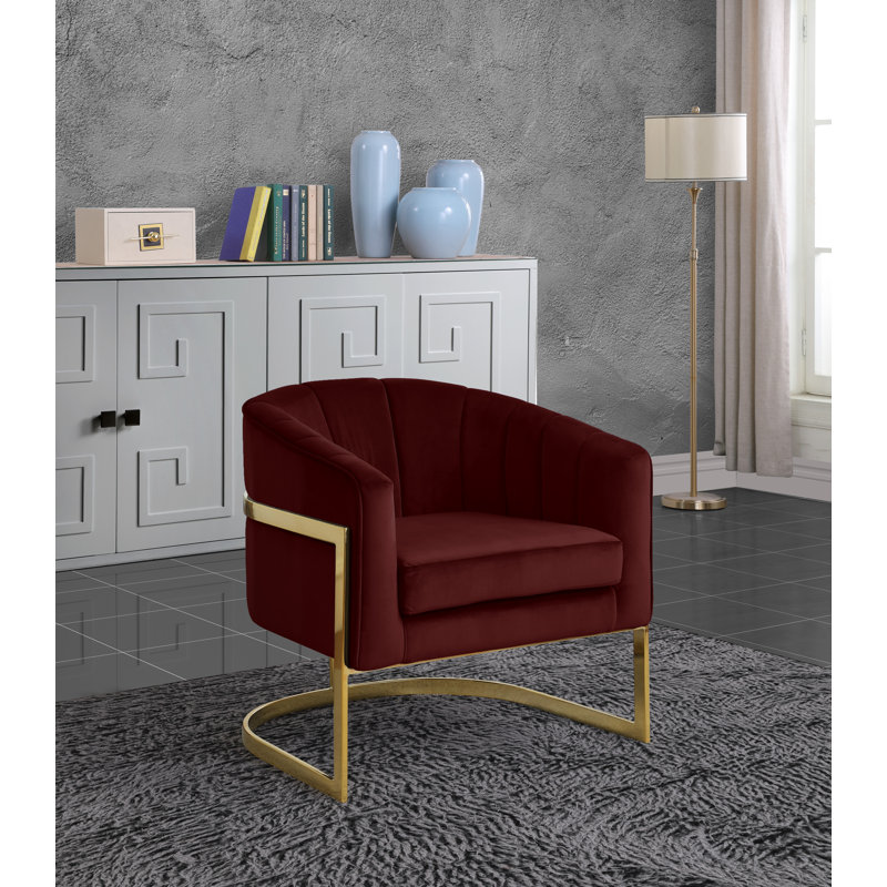 Fauteuil demi-tonneau en velours 30 po Carter, Velours bourgogne