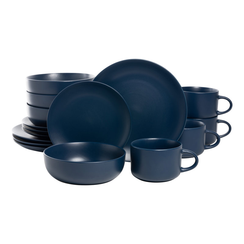 Wazee Matte 16 Piece Dinnerware Set, Service for 4, Midnight Blue