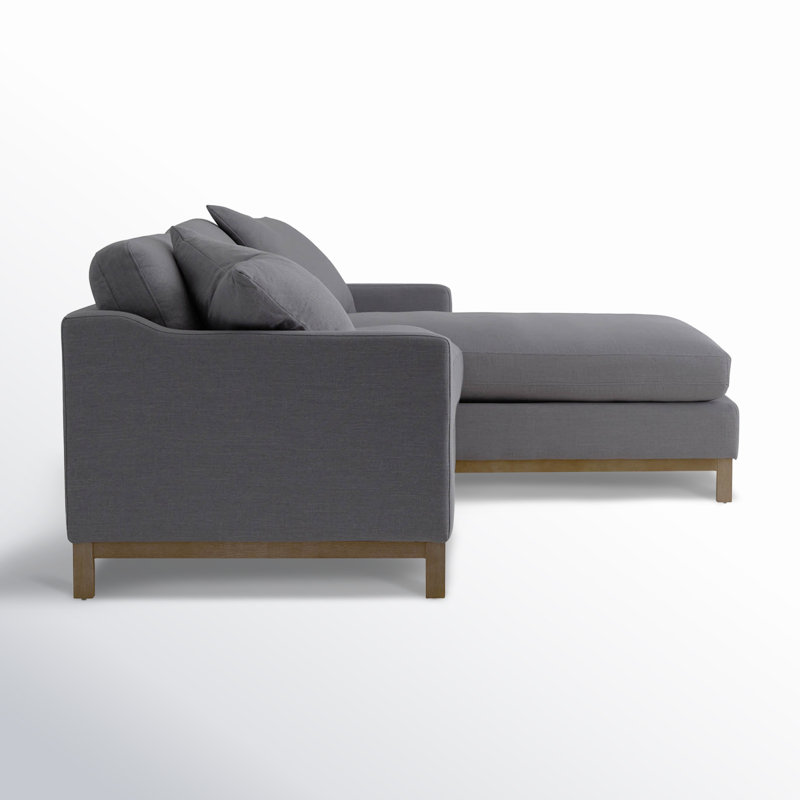 Canapé modulaire en bois massif Cami, Natté performance étain, Accoudoir à droite (vu de face)