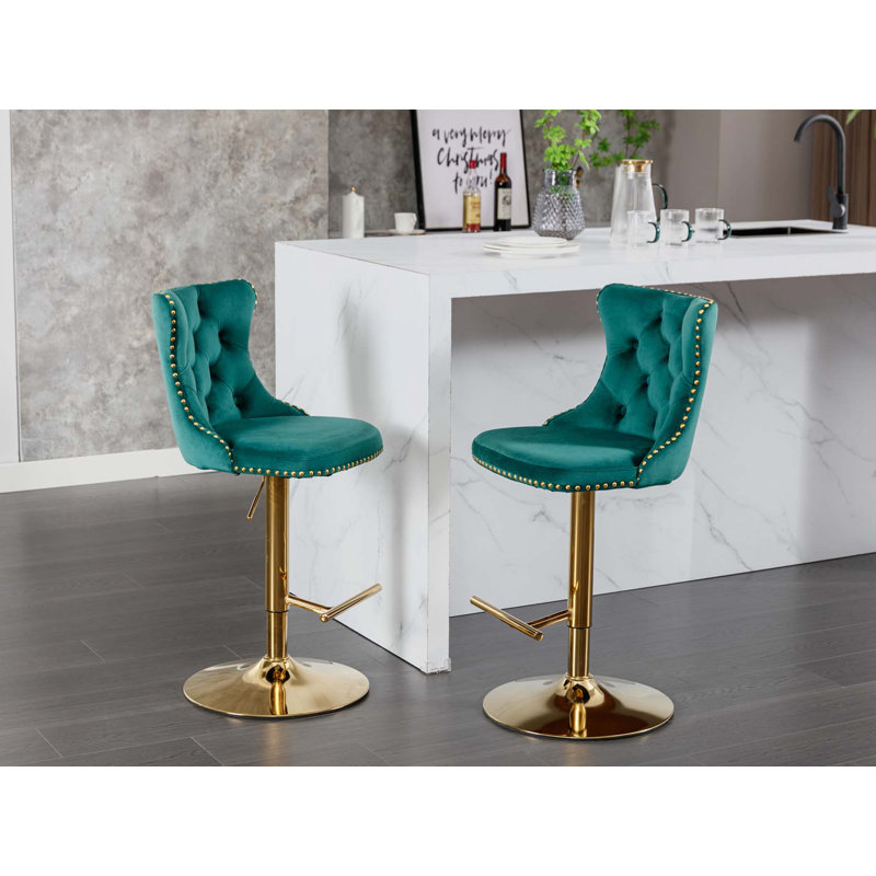 Tabourets de bar pivotants en velours, 2, Doré, Vert
