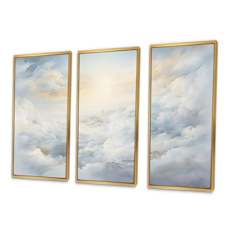 «Clouds Charm In Winter I», ensemble de reproduction d'art mural, Cadre flottant doré, H 32 po x l 48 po x P 1 po
