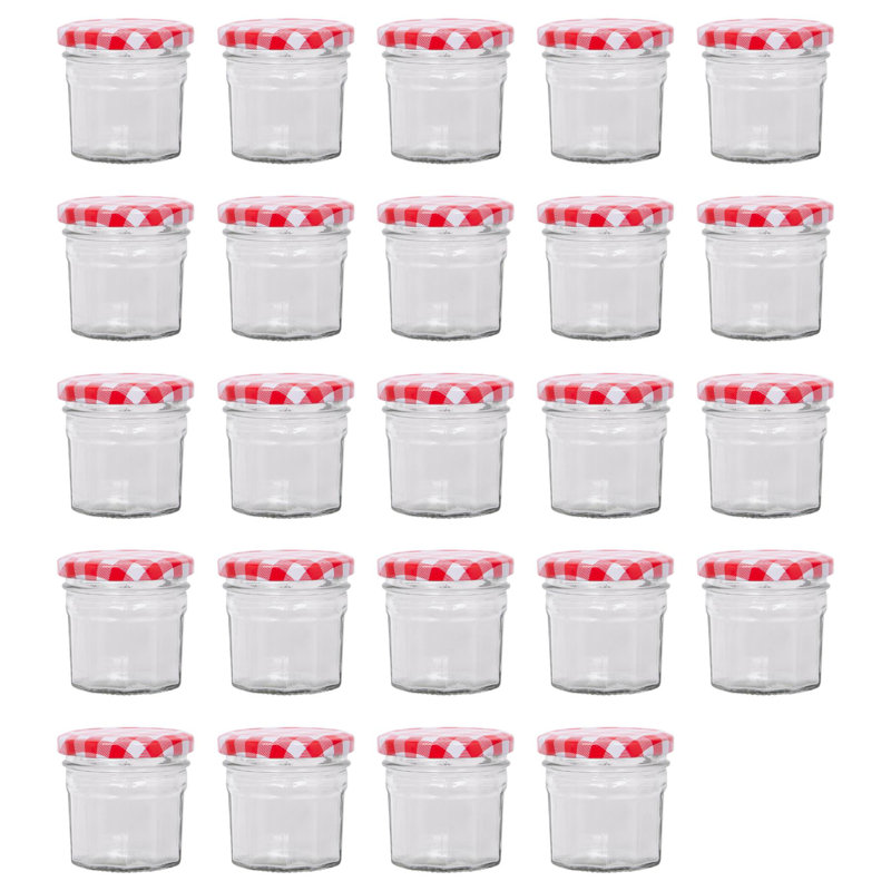 Argon Tableware Glass Jam Jars with Lids, Red Gingham, 90ml