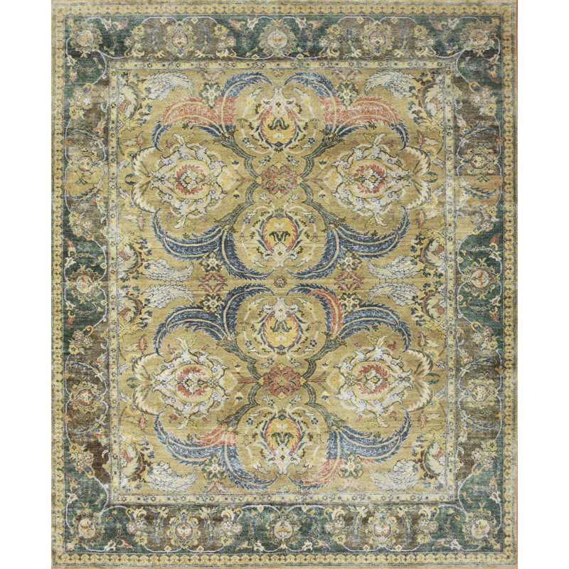 Oriental Area Rug in Camel And Green, Rectangle 8' x 10'
