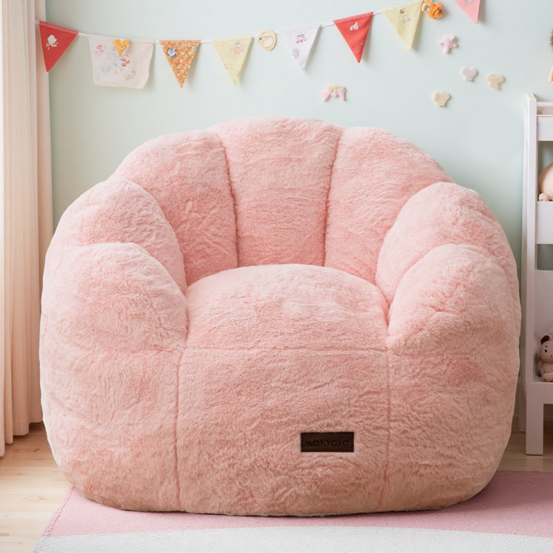 Floral Shaped Kids Bean Bag Chair, Pink Faux Fur
