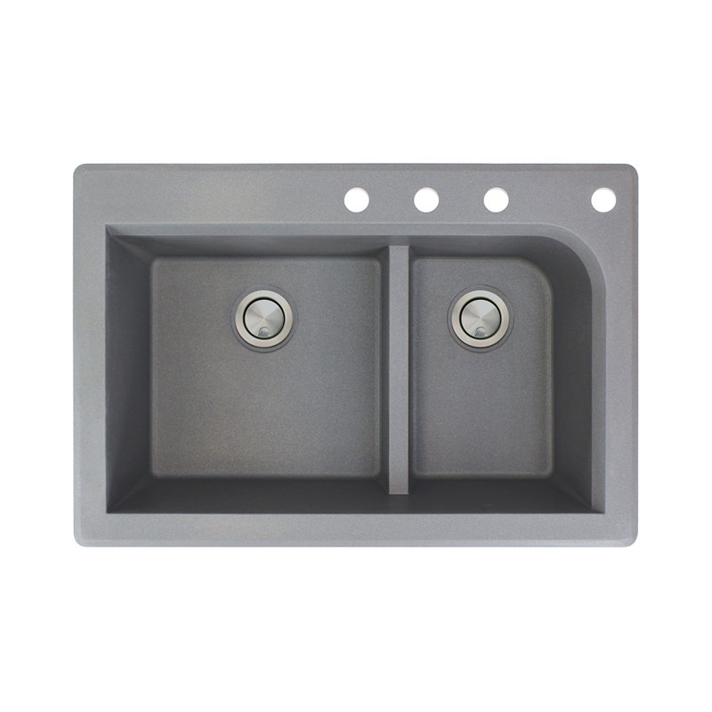 Gray Granite 33'' Double Bowl Drop-In Kitchen Sink