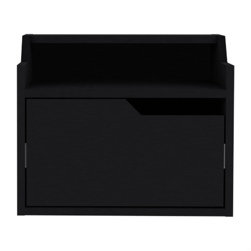 Floating Nightstand , End Table, Side Table Single-Drawer Design With Sleek Two-Tiered Top Shelf Surfaces, Black