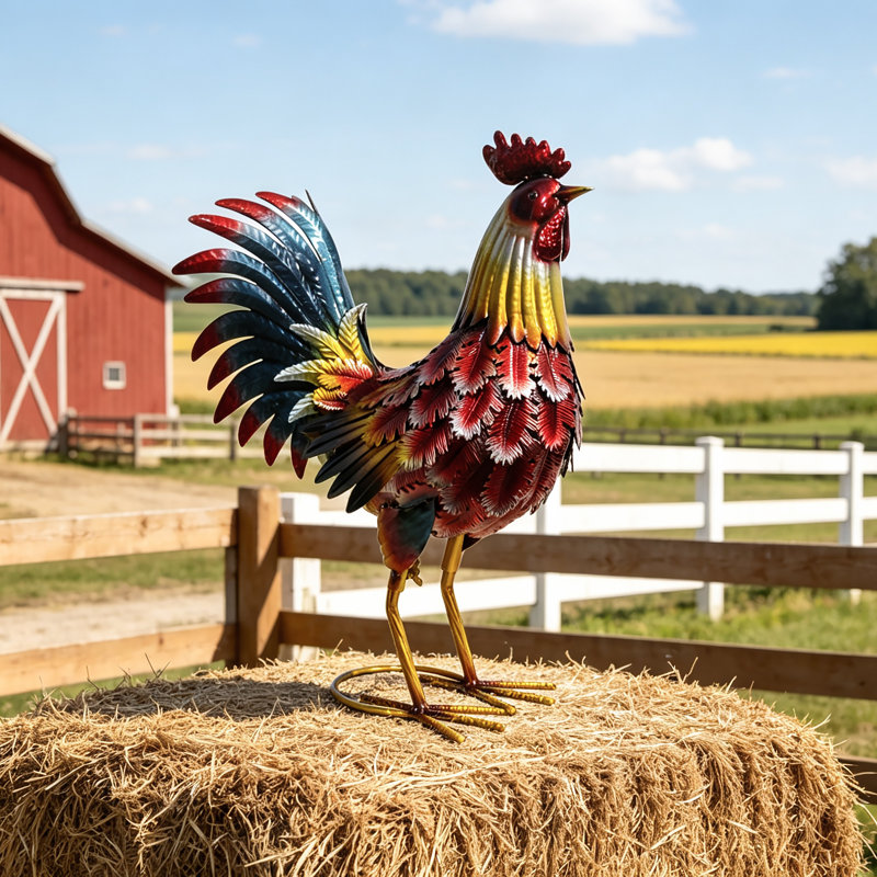 Statue de jardin coq en métal pour l'extérieur