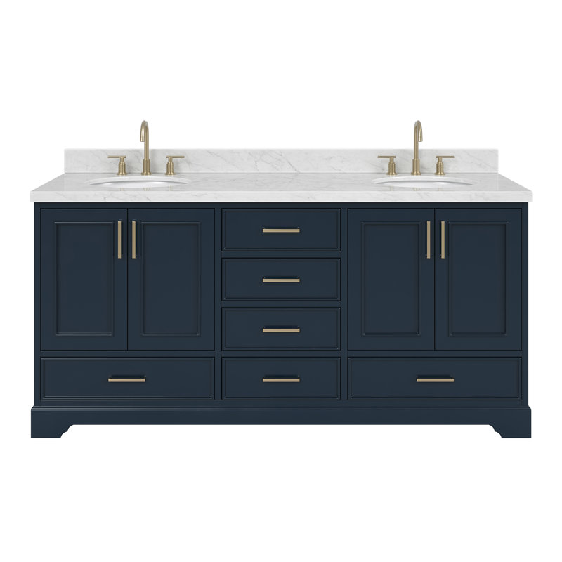 Meuble-lavabo double avec plateau Abshire 73, Bleu minuit