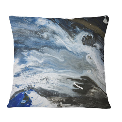 Black White And Blue Liquid Marble Art Uinivers - Modern Printed Throw Pillow