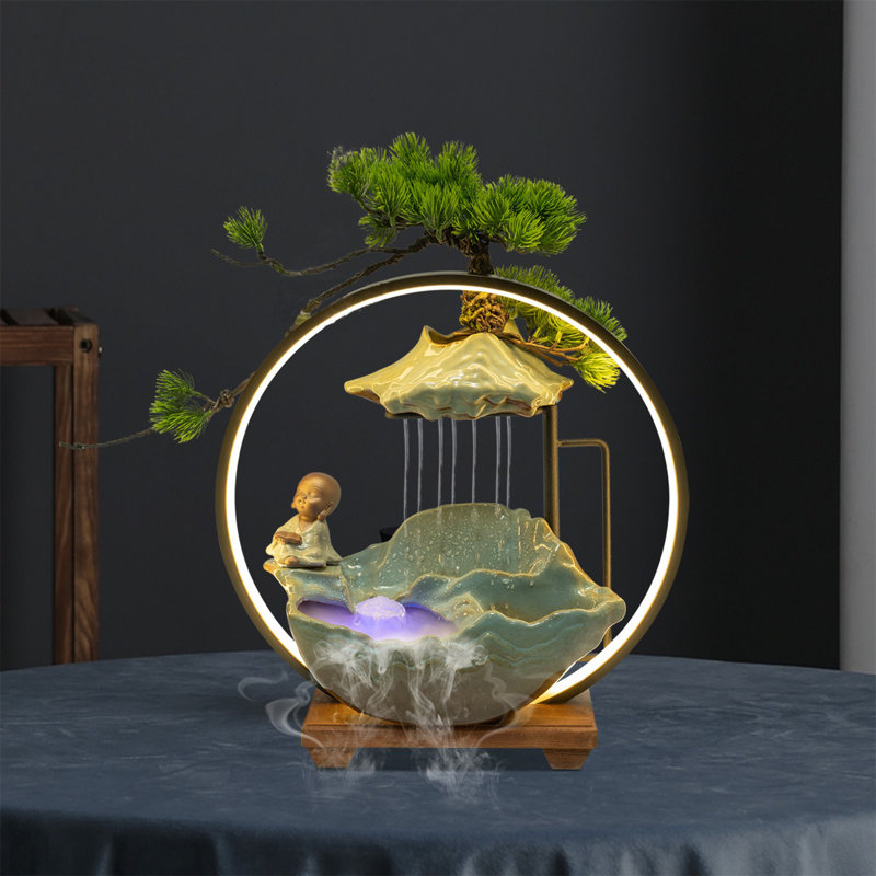 Fontaine en céramique / bois avec lumière