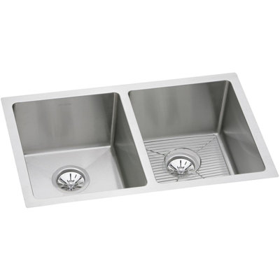 Crosstown 31" L x 19" W Double Basin Undermount Kitchen Sink with Grid and Drain Assembly