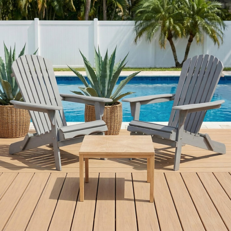 Chaise Adirondack pliante en bois (paquet de 2), pour jardin, pelouse, cour, Gris clair