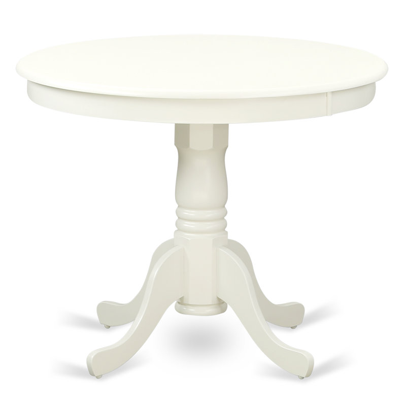 3 Piece Dinette Set for Small Spaces Contains a Round Kitchen Table with Pedestal and 2 Cream Linen Fabric Parson Dining Chairs, Linen White