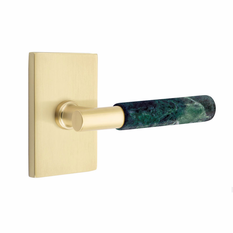 Ensemble de leviers d'intimité Emtek Select, moderne Rosette, tige en T, CF, Laiton satiné / poignée en marbre vert