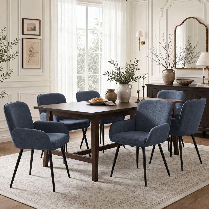 Chaises de salle à manger rembourrées en chenille avec pieds en métal (ensemble de 2), Chenille bleue marine