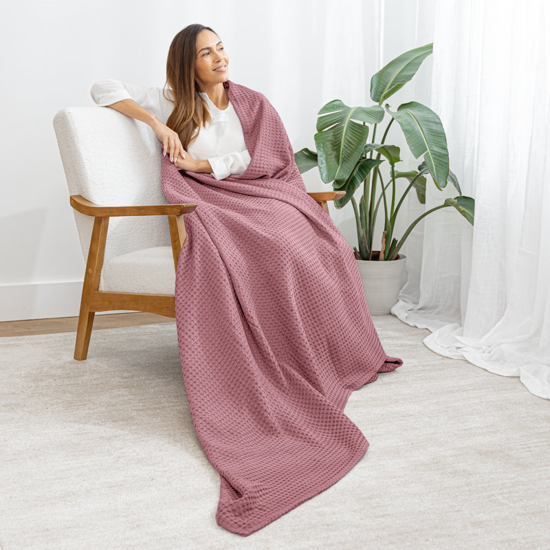 Waffle Weave Throw Blanket, Mauve, Queen