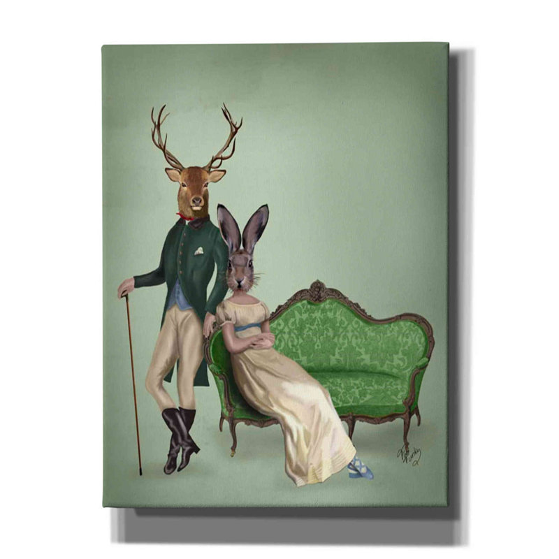 «Mr Deer and Mrs Rabbit» par Fab Funky, art mural sur toile, H 24 po x l 20 po x P 0,75 po