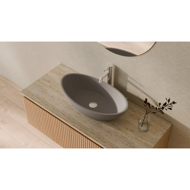Lavabo de salle de bain vasque en résine 24 po x 13 po Badeloft WB-03-MGRY en gris mat, Matte Grey