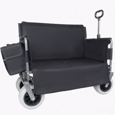 Chariot pliant avec banc et capacité de protection de brevet de 500 lb - Chariot utilitaire pliable 3 en 1 avec pneus de plage tout-terrain pour le camping, comprend 1 sac de glace, plage, épicerie, extérieur, noir