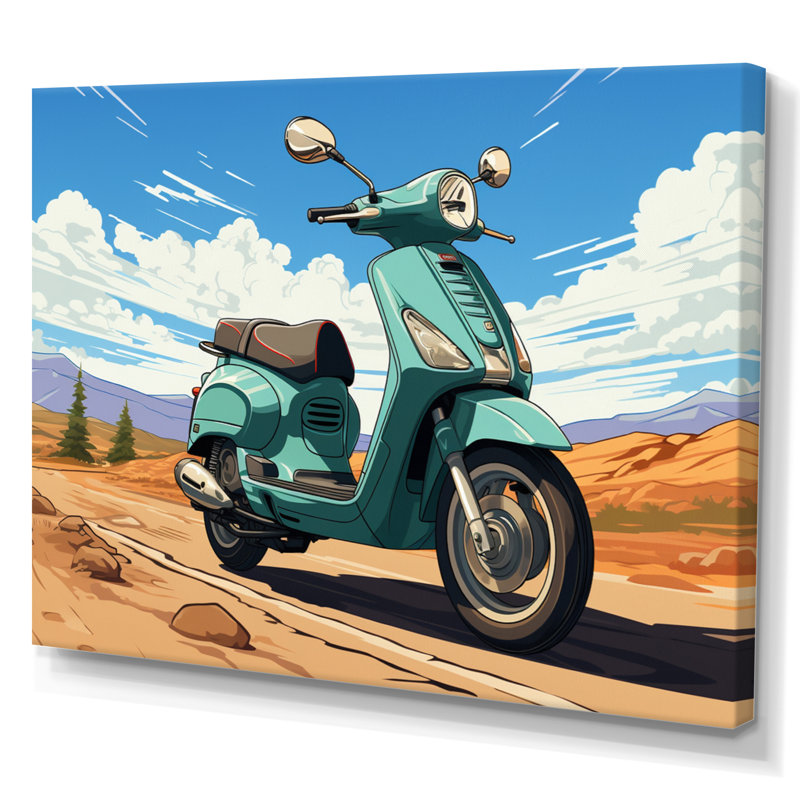 Scooter Retro In Desert Landscape, reproduction d'art sur toile, 30" H x 40" W, Toile tendue
