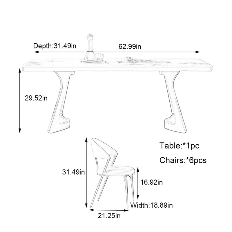 Rock slab rectangular dining table and chairs, 29.52"H x 62.99"L x 31.49"W