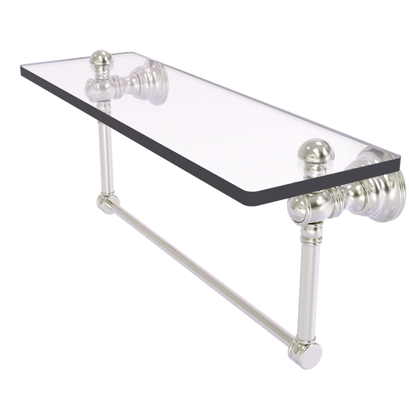 Freyja Glass Accent Shelf with Towel Bar, Satin Nickel, 5.54" H x 16" W x 7" D